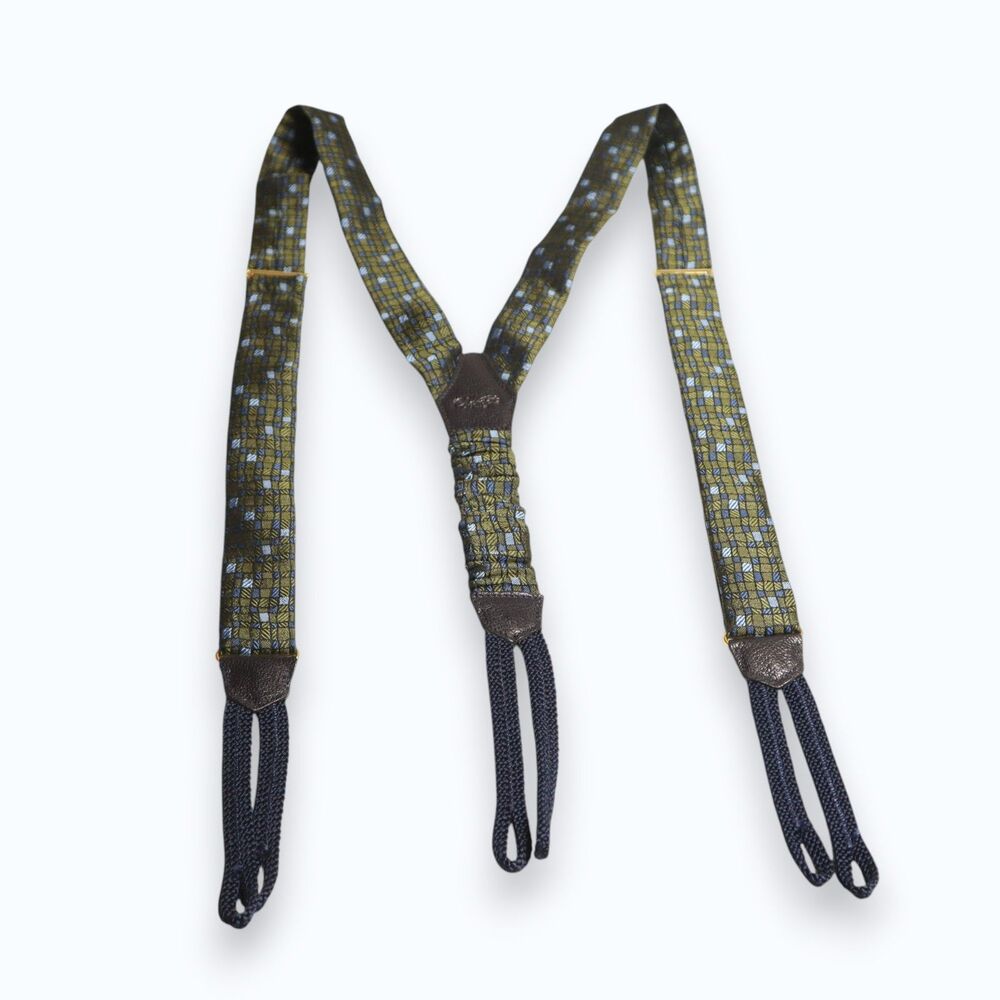 Charvet Paris French Luxury Men's Braces Suspenders Silk & Leather Multicolor
